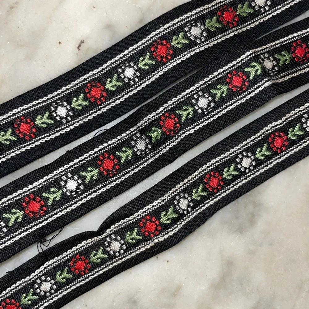 Vintage Jacquard Black Ribbon‎ | Repeating Pattern | Ethnic European Craft